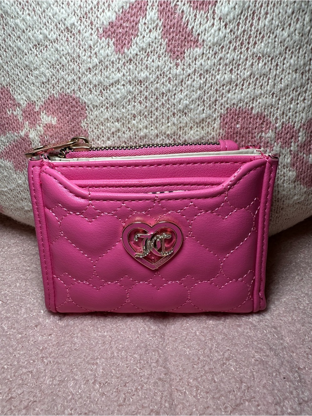 Juicy Couture Pink Quilted Heart Compact Card Wallet